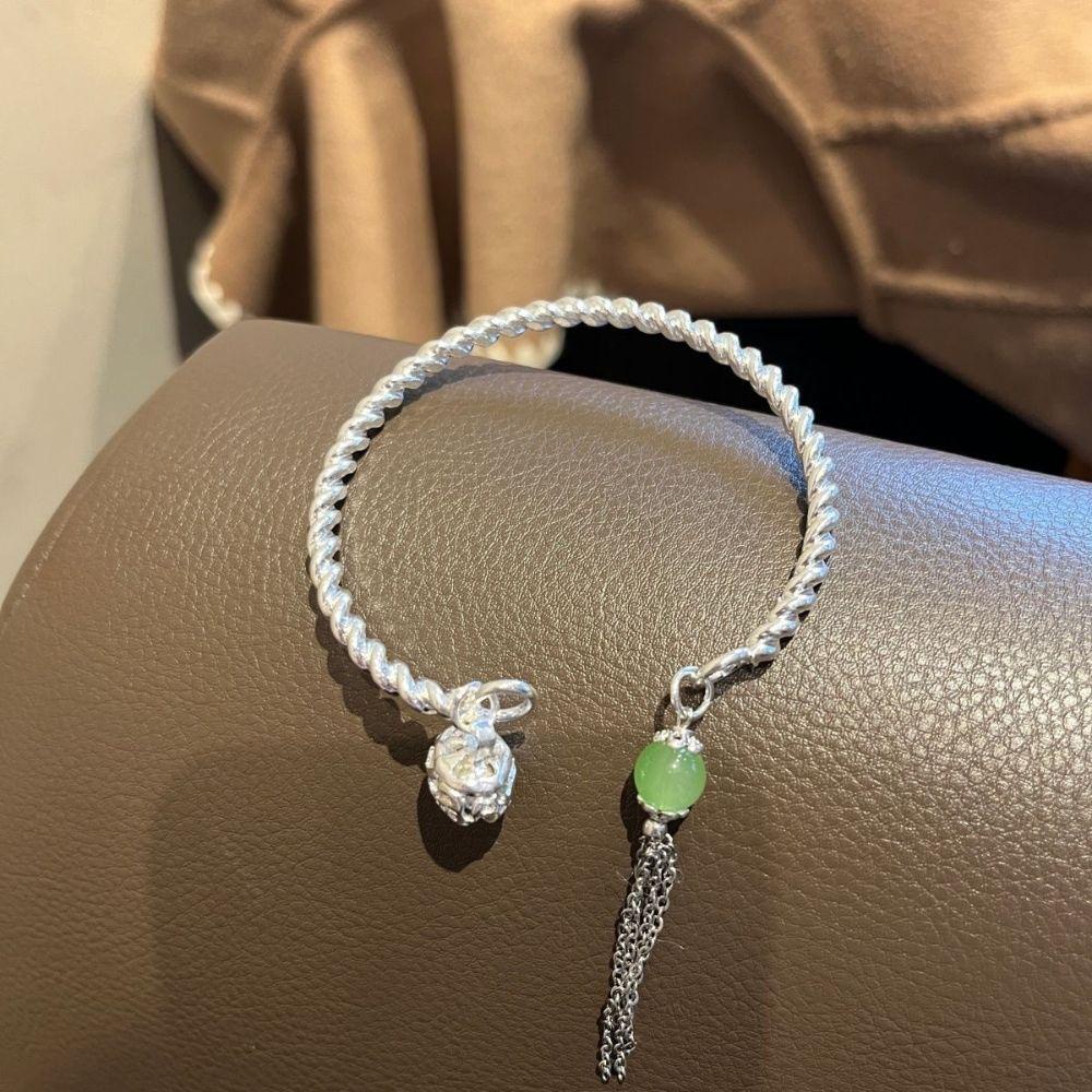 Needway Hetian Chalcedony Gelang Retro Craft Lady Cincin Satu Langkah Sekaligus Gaya China Ringan Mewah Temperamen Bell Gelang