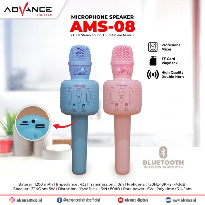mic bluetooth karaoke advance ams 08 promo
