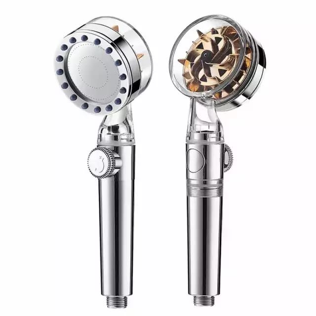 Terbaru Turbo Fan Shower Head Water Saving High-Pressure Rainfall Propeller ABS Jet Shower Head Toilet Bathroom