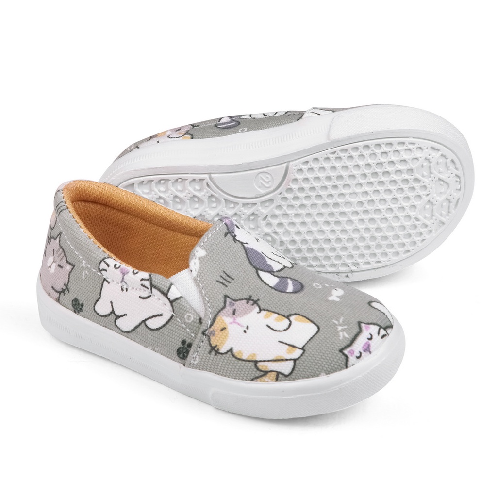 Sepatu Slip on Anak Usia 1 Sampai 2 Tahun Motif E01 Kucing Olive