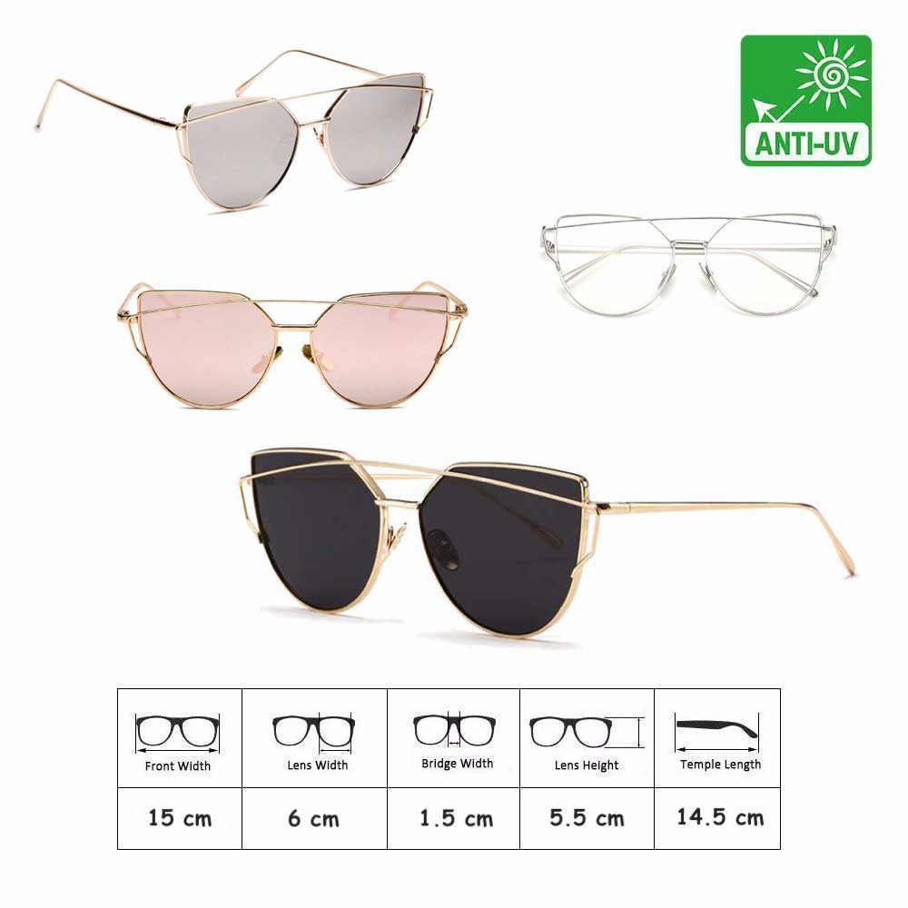 Anti UV Eye Cat Sunglasses [ Grey Gold ] Pria dan Wanita - Desaign Korea - NY Free Kotak Kacamata