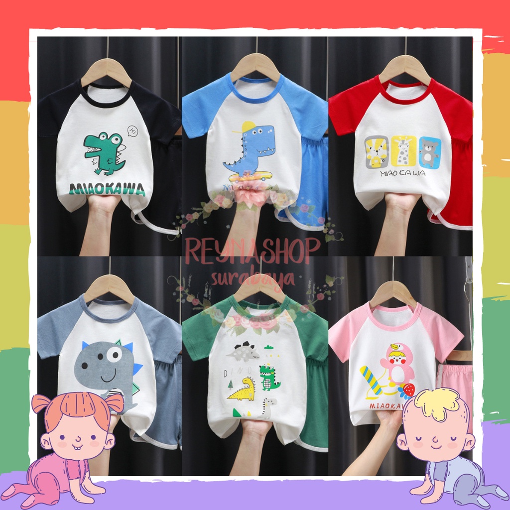 (NEG-NEL|NHA) Setelan Pendek HP Anak Celana Pendek Kaos Pendek Anak Import Motif Lucu