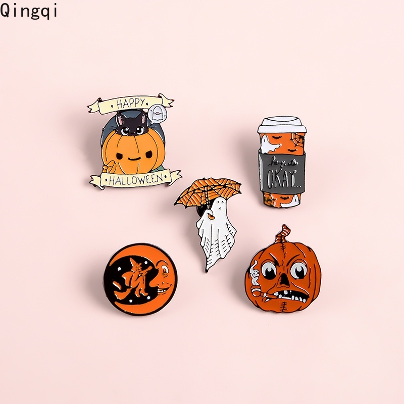 Bros Pin Enamel Desain Labu Penyihir Hantu Halloween