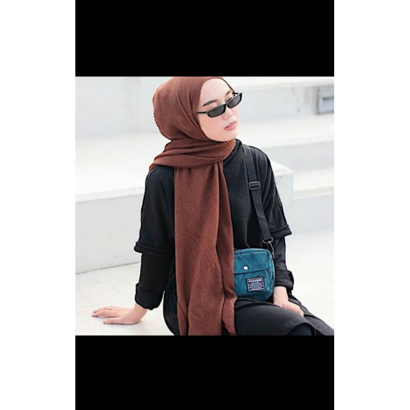 PROMO PASHMINA PLISKET/PASHMINA PLISKET FULL/Pashmina Plisket Diamond /Pashmina plated ORI SHINDY-Coklat Tua