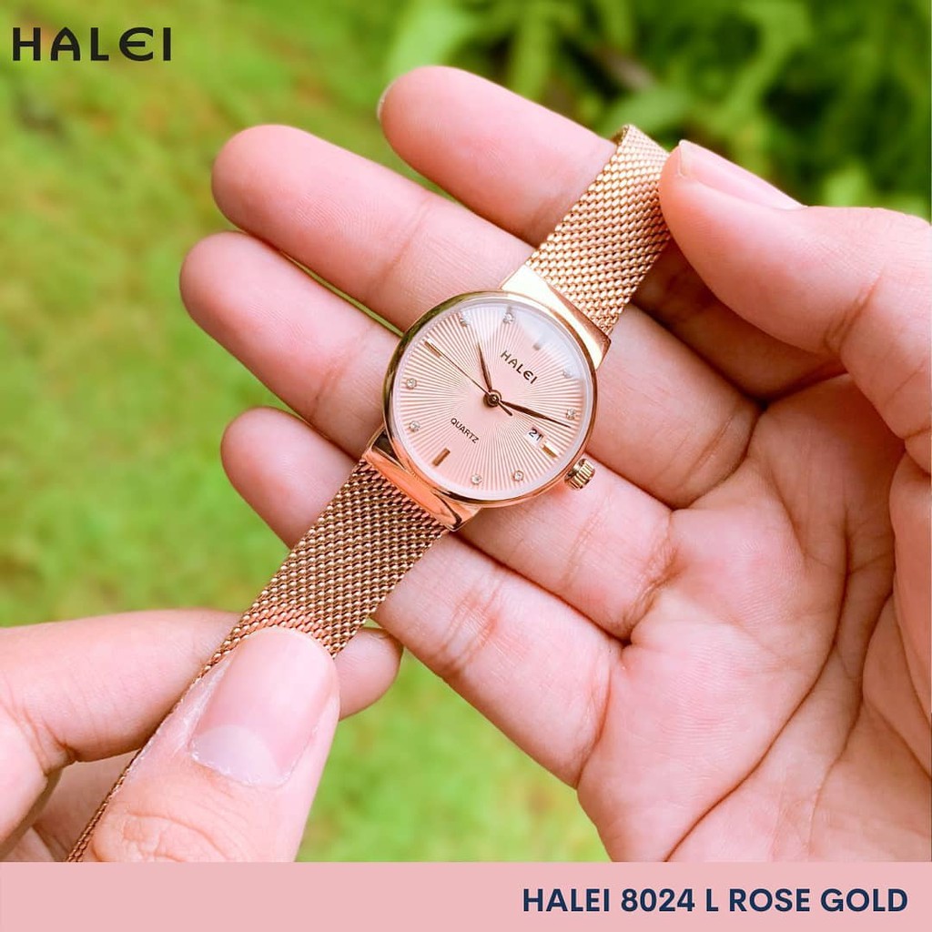 Haleiwatch Original Jam Tangan HALEI Wanita Cantik Elegant Garansi 1 Tahun Rantai Pasir 8024 Full Rosegold-1