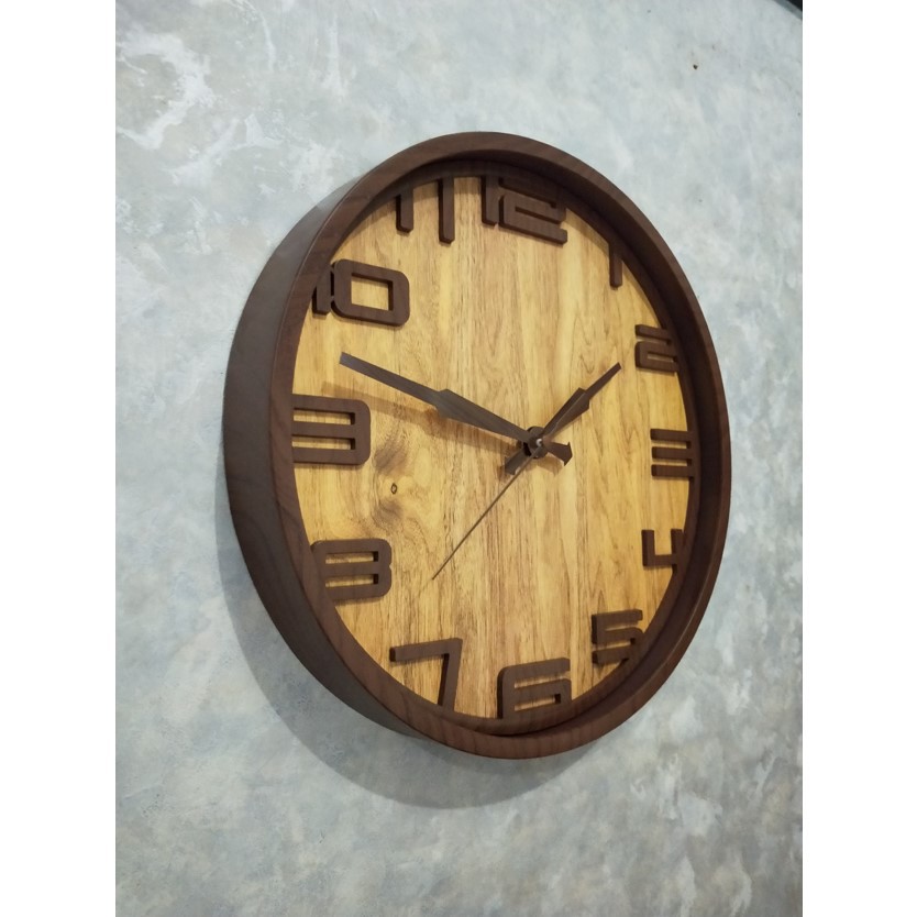 Jam Dinding Minimalis Vintage Motif Kayu Wood Grain 35cm Free Baterai