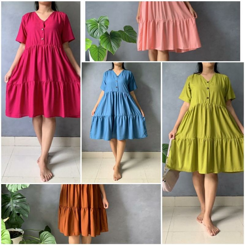 daster ruffle daster kekinian rimple daster cantik daster viral midi dress lengan pendek baby doll b