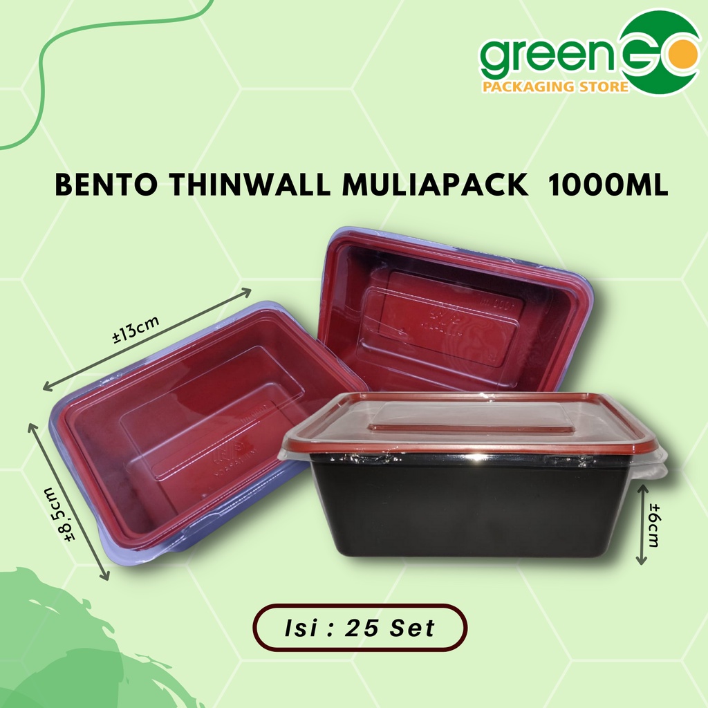 MIKA BENTO THINWALL MULIAPACK 1000ML ISI 25 SET TUTUP WARNA HITAM BENTO KOTAK POLOS THINWALL BENTO S