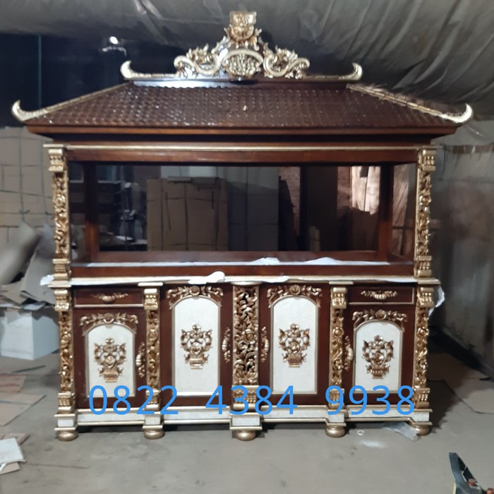 Meja Lemari Aquarium Jati Ukiran Mewah Bufet Hias Almari Kolam Ikan