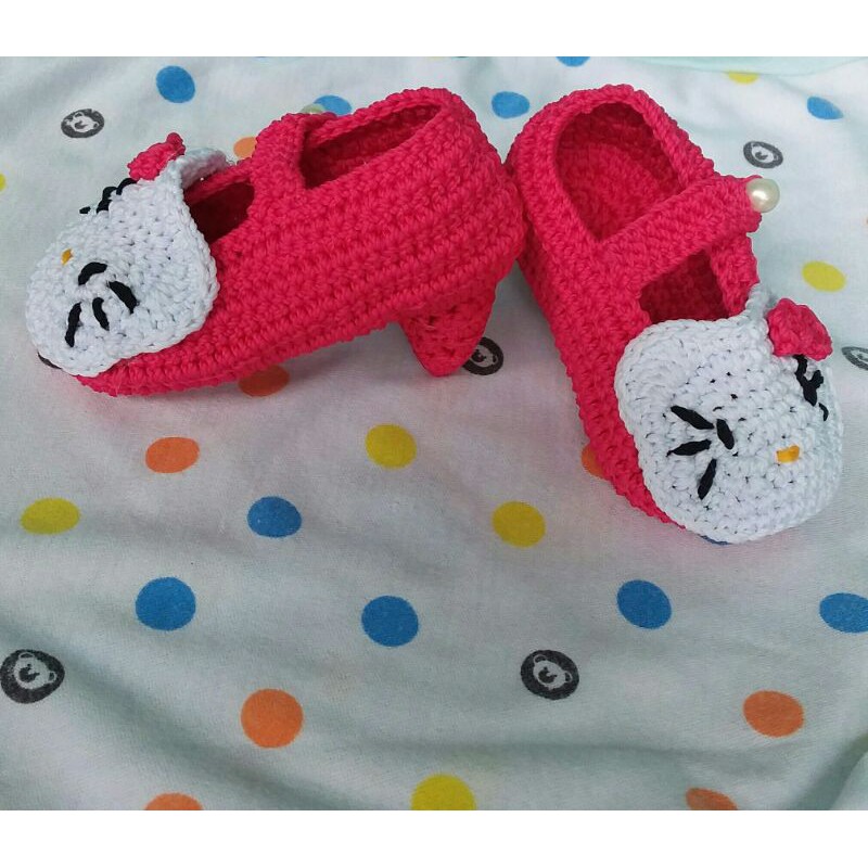 sepatu bayi rajut high heels hellokitty