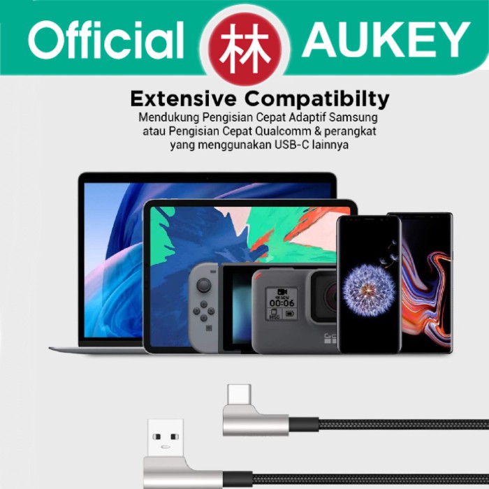 Aukey CB-CMD32 90º Braided Nylon Data Cable Type-C Gaming