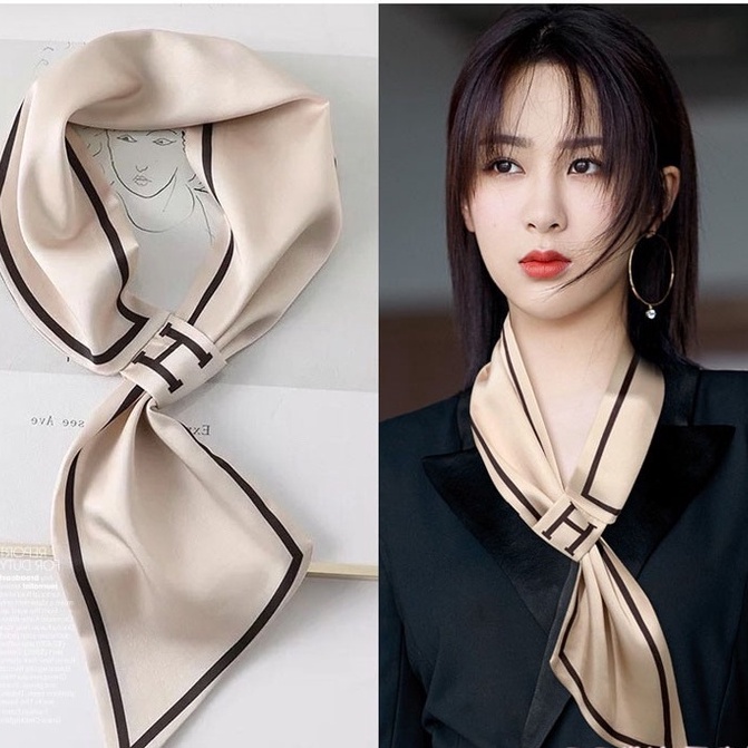 Yang baru 70x70cm Mini Scarf, Scarf Leher, Scarf Tas, Bahan High Grade Silk Immitation Gaya Korea Fashion Impor Wanita Tas Aksesoris / Sunscreen Outer Scarf