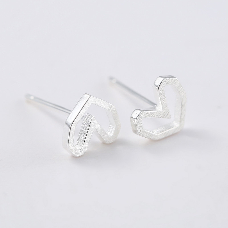 Exquisite Bright Anting Stud Earrings 925 Perak Hollow Berlubang Cinta Gambar Tangan Geometri Perhiasan Earring Studs