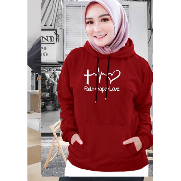 Sweater Hoodie Wanita faith hope love / Sweater Hoodie Korean Style / Sweater Terbaru 2020 / Sweater Tebal / Sweatshirt Hoodie Wanita