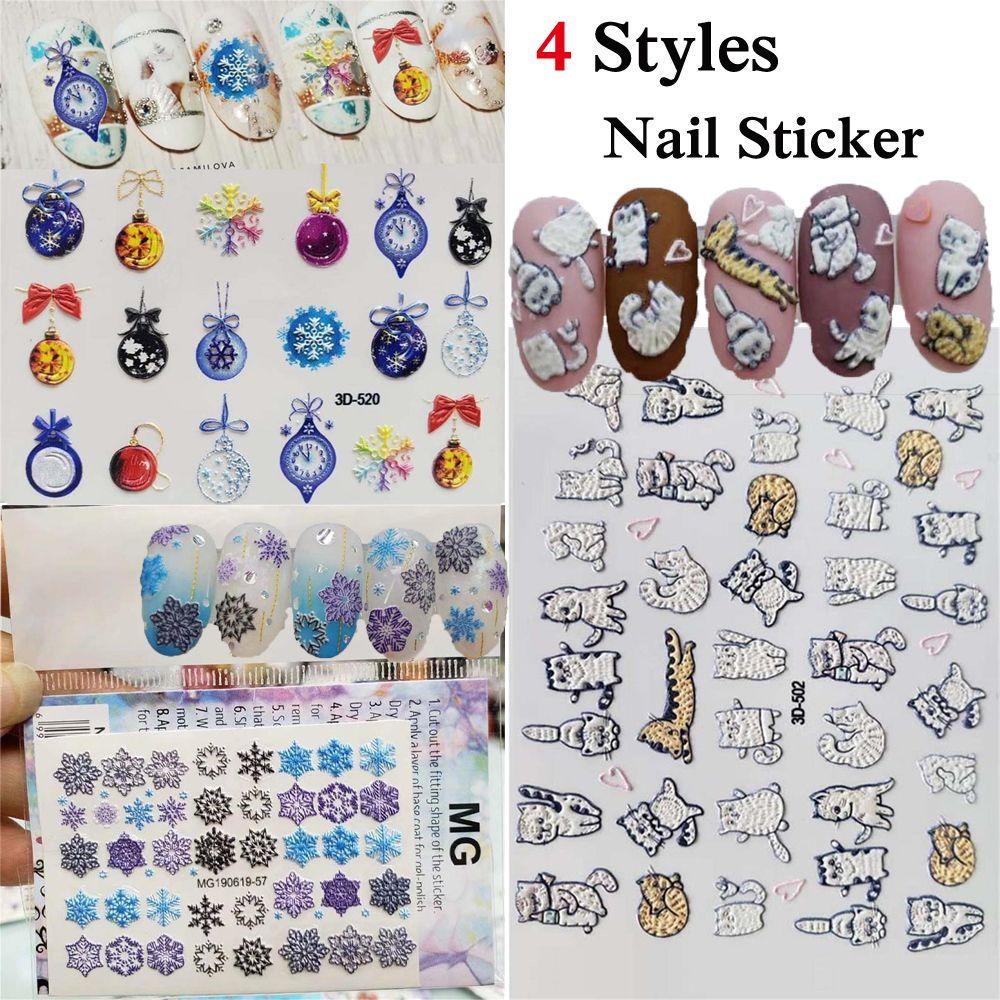 Solighter 6D Stiker Kuku Wanita Timbul Perekat Diri Natal Nail Decals