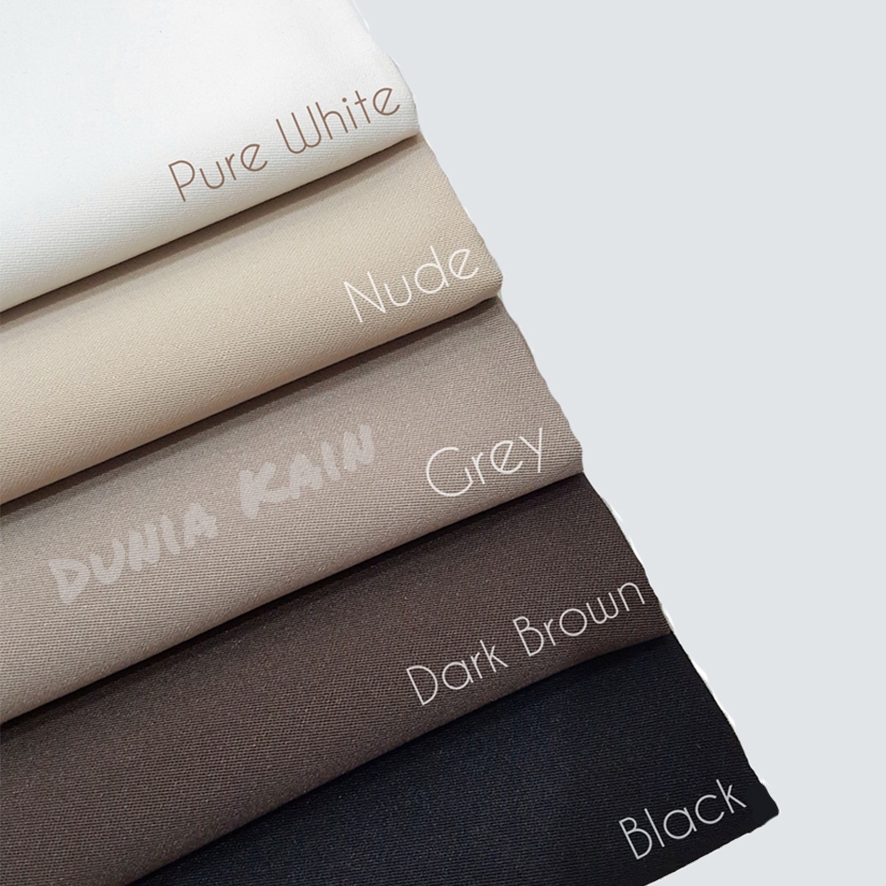 Bahan kain seragam warna netral warna krim putih pekat, nude, grey abu, Dark Brown, Hitam Granada Ba