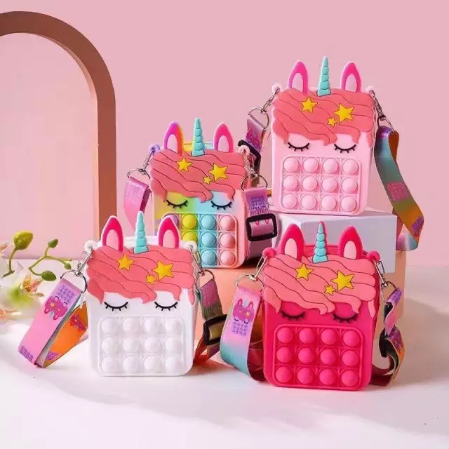 Tas Jelly Mini Pop it Anak Perempuan Model Slempang Sling Bag Unicorn Rainbow