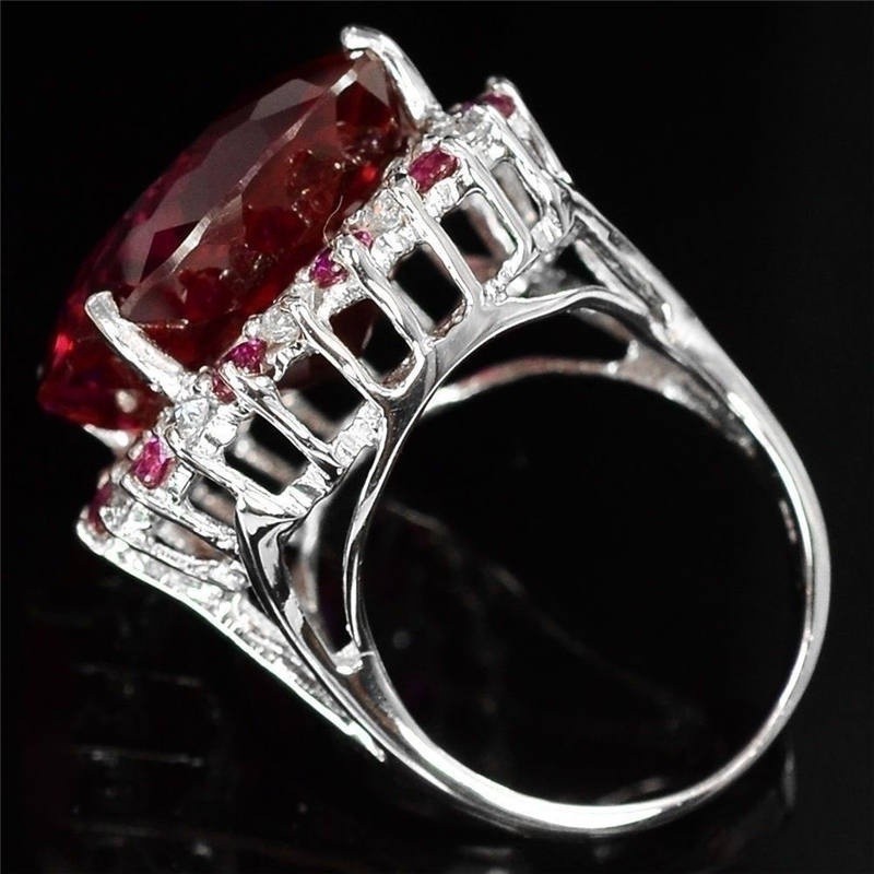 SEUSUK  Cincin Pernikahan Desain Bunga Hias Berlian+Ruby+Tourmaline Gaya Mewah untuk Wanita COD