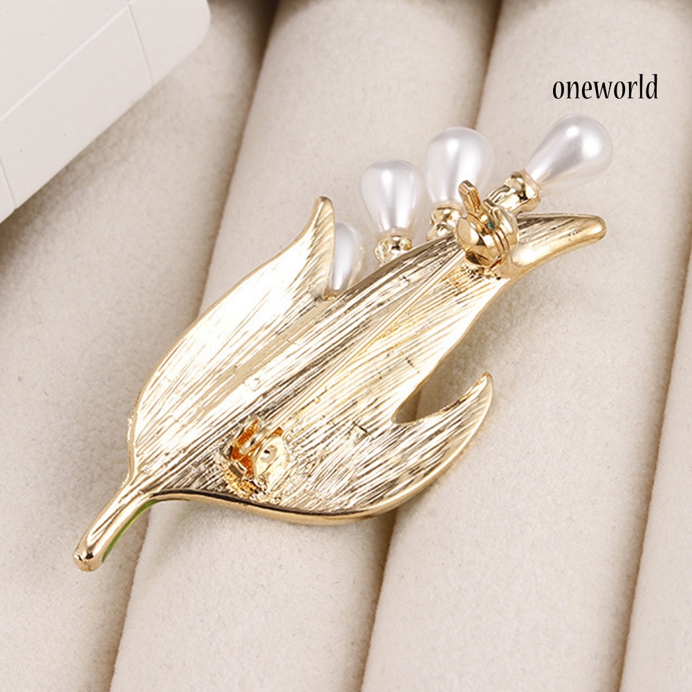 OW@ Rhinestone Faux Pearl Tree Leaf Brooch Pin Fashion Women Party Jewelry Gift