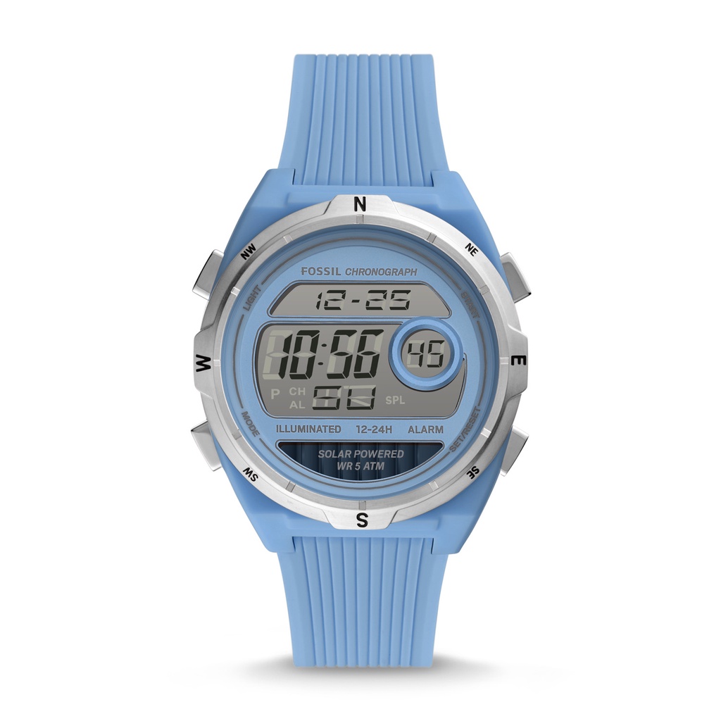 Fossil Everett Solar-Powered Digital Blue Silicone Jam Wanita - ES5196