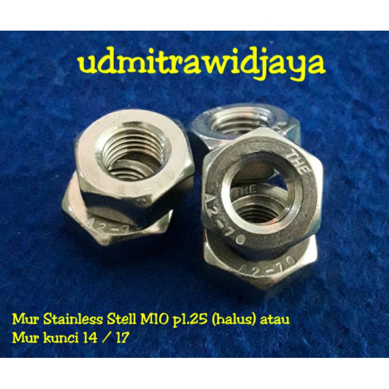 Mur stainless SS304 10mm p 1.25 Hex Nut stainless Mur SS 304 M10 halus Mur kunci 14 stainless stell