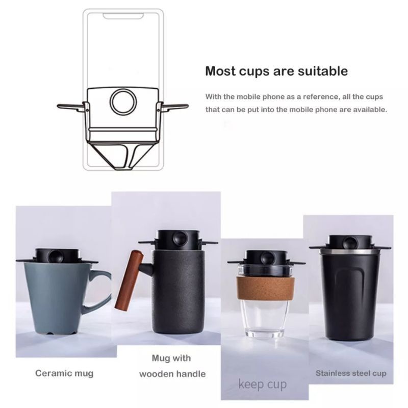 Saringan Kopi Stainless Steel / Saringan Kopi V60 Lipat / Coffee Dripper V60 Portable / Manual Brew V60 Portable / Saringan Teh Stainless Steel