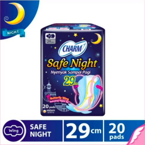 Charm Safe Night Pembalut Malam 29cm 30s 35cm 18s 42cm Wing Wings