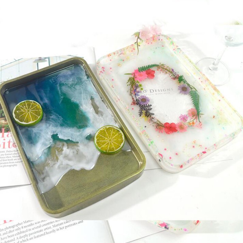 Glitter Crystal Epoxy Resin Mold Plate Tray Mirror Silicone Mould DIY Handcrafts Casting Tools