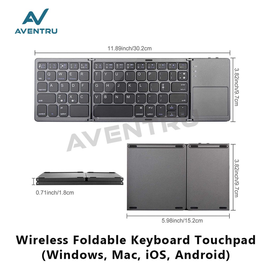 Wireless Bluetooth Foldable Keyboard Touchpad Windows Mac iPad Android