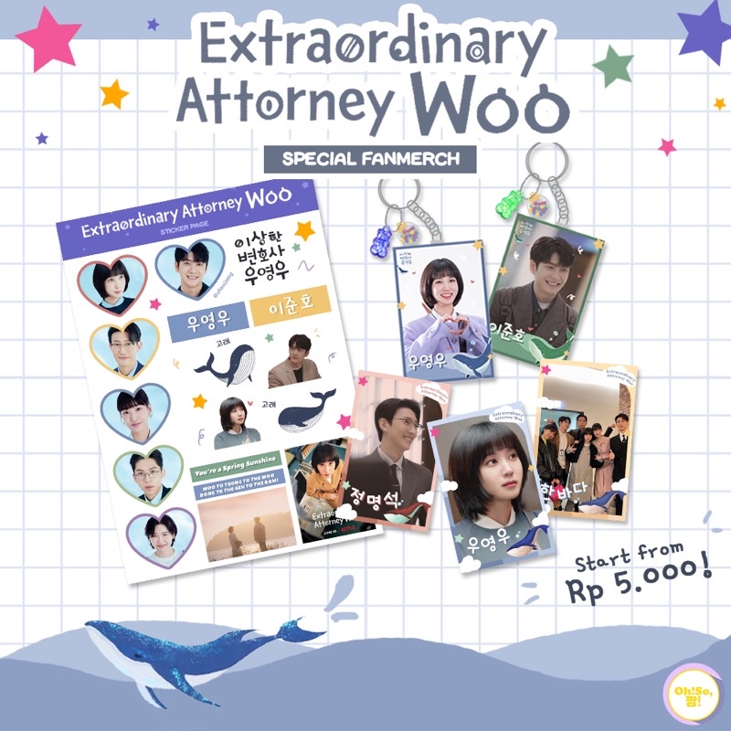 EXTRAORDINARY ATTORNEY WOO MERCH PACK KIT FANKIT WOO YOUNG WOO PAKET LENGKAP STICKER KEYRING GANTUNGAN KUNCI PHOTOCARD PC SET