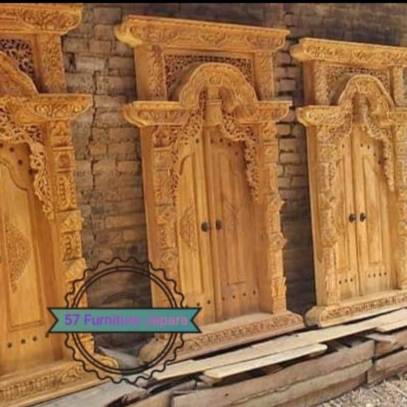 Jendela pintu model gebyok kayu jati mentahan ukir jepara