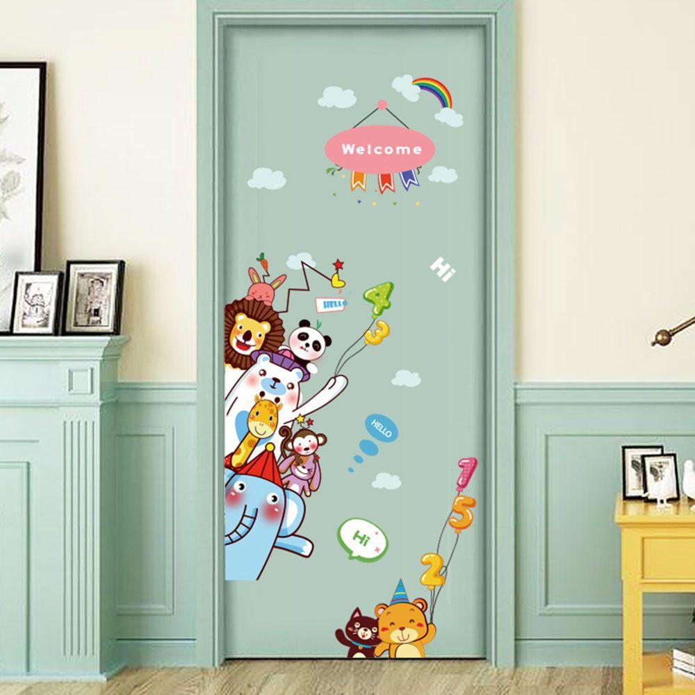 Solighter Pintu Decals DIY Kucing Mural Lemari Menghiasi Nursery Ornamen Pola Kartun Hewan