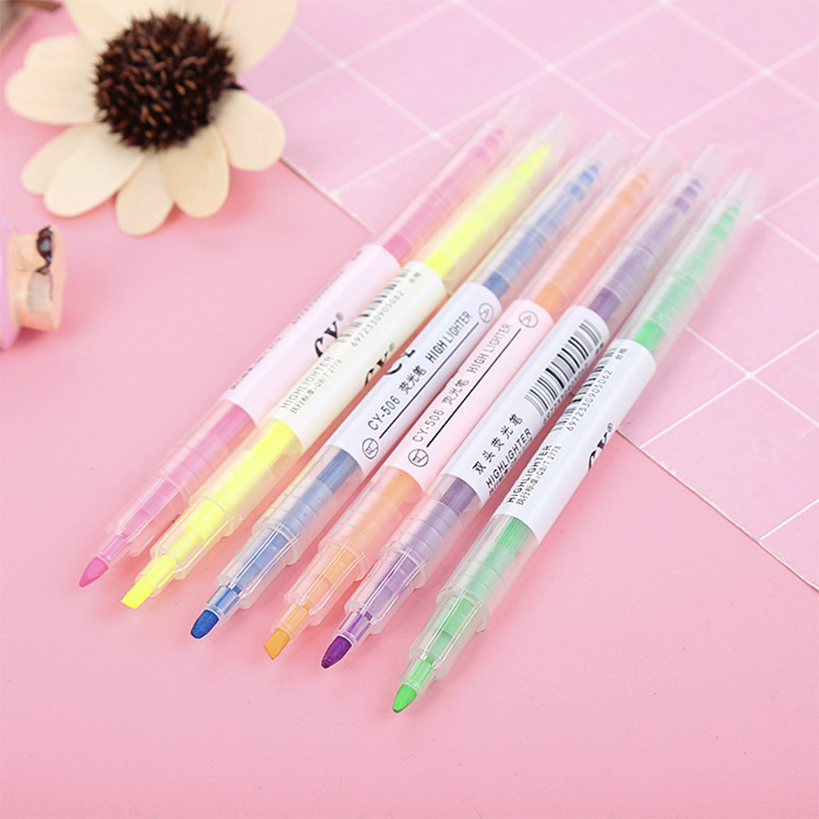 INFY - Highlighter Ujung 2 Warna Marker Pen Alat Tulis Penanda Berwarna 2 Tip Warna S010