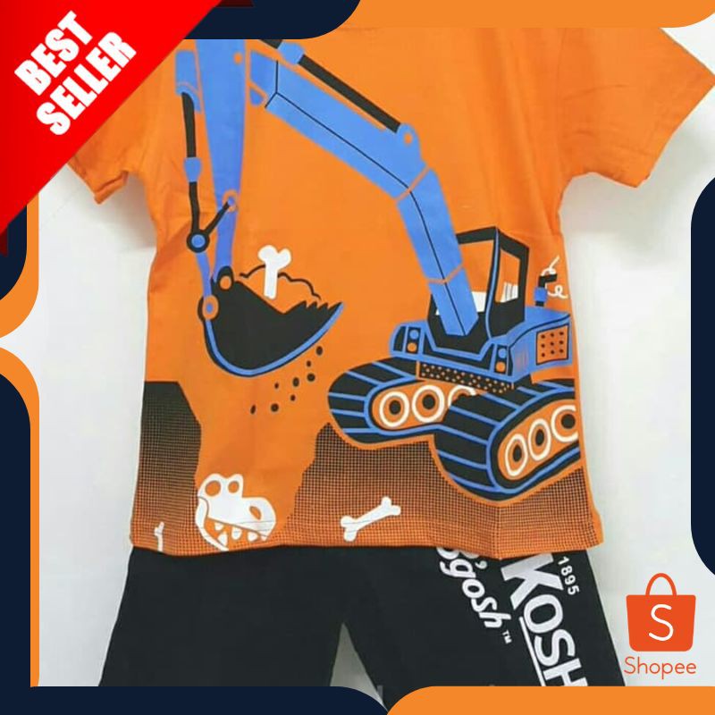 TERMURAH SETELAN ANAK  OSHKOSH EXCAVATOR ORANGE BECO | KAOS ALAT BERAT ORIGINAL