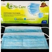 Masker Ne Care Emboss Earloop 3ply 50pc biru disposable face mask no medis murah laris 3 ply 50 pcs