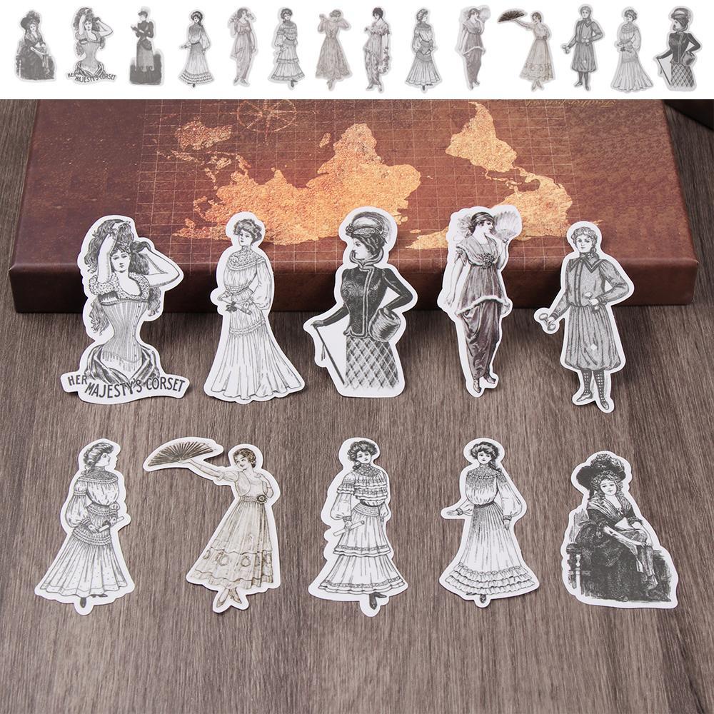 Preva 14PCS/Set Stiker Scrapbooking Fashion Karakter Dekoratif Sticky Paper Album Decor Stationery Decals