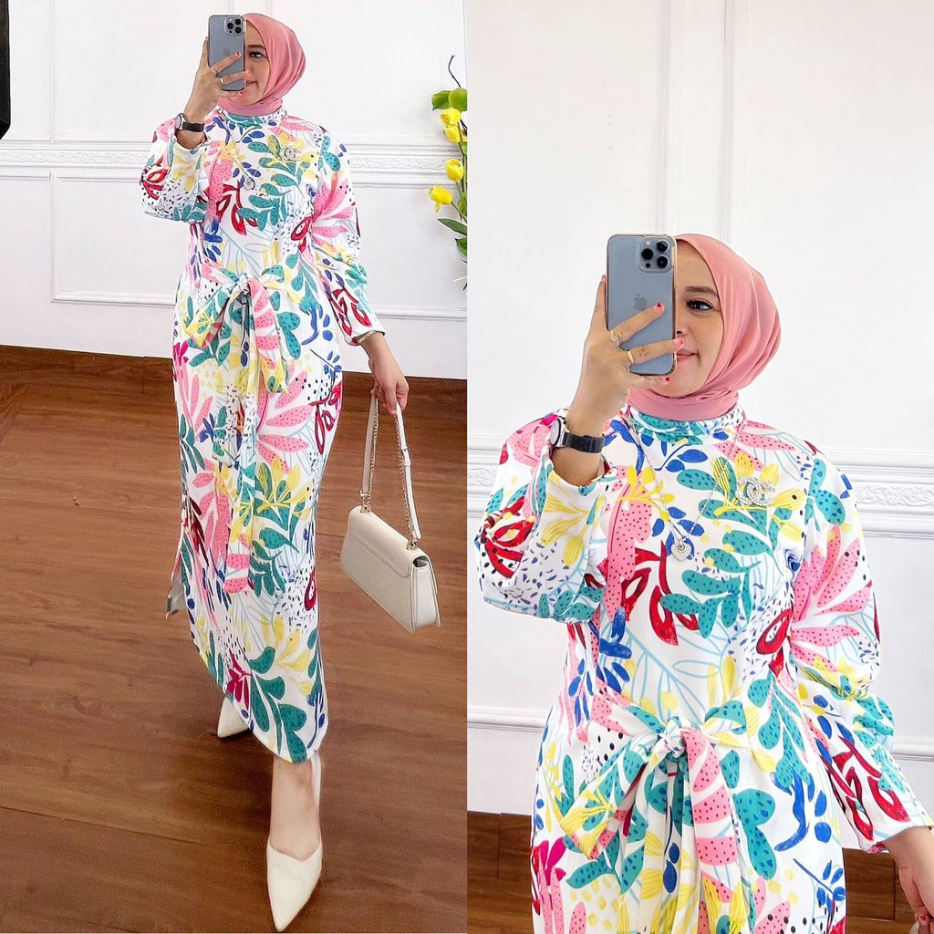 EXTU-MIDI DRES SCUBA MOTIF FLOWER BY EXTU