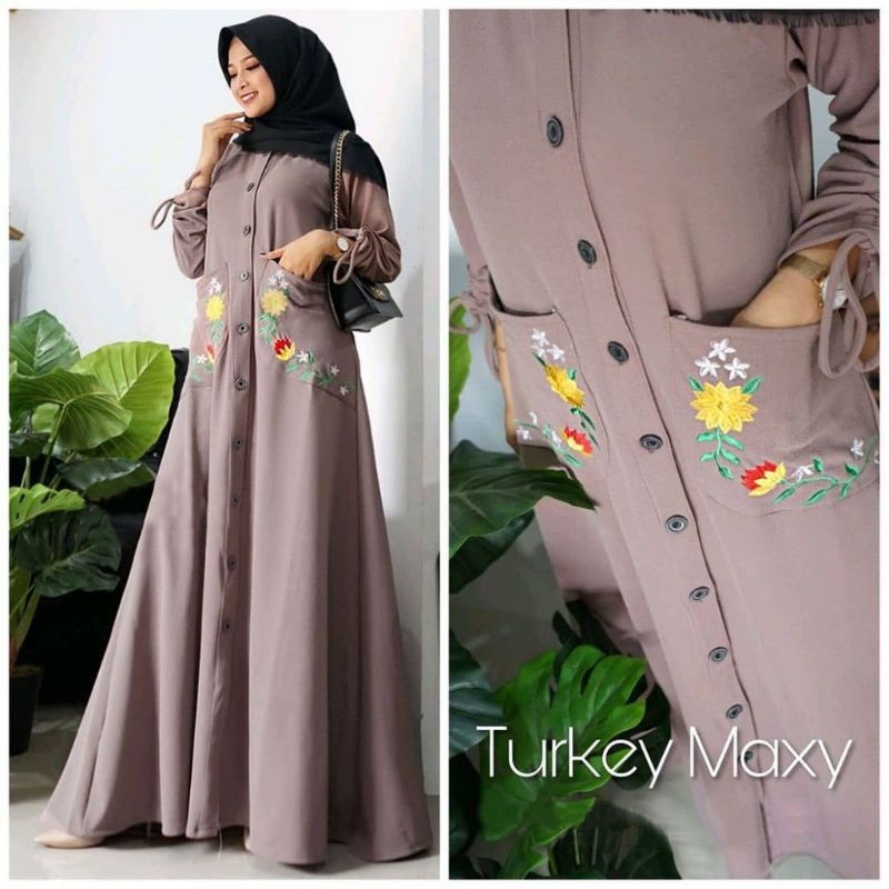 Turkey Mixy Bordir Bunga / Baju Gamis Wanita / Gamis Baju Bordir Murah / Gamis wanita Murah