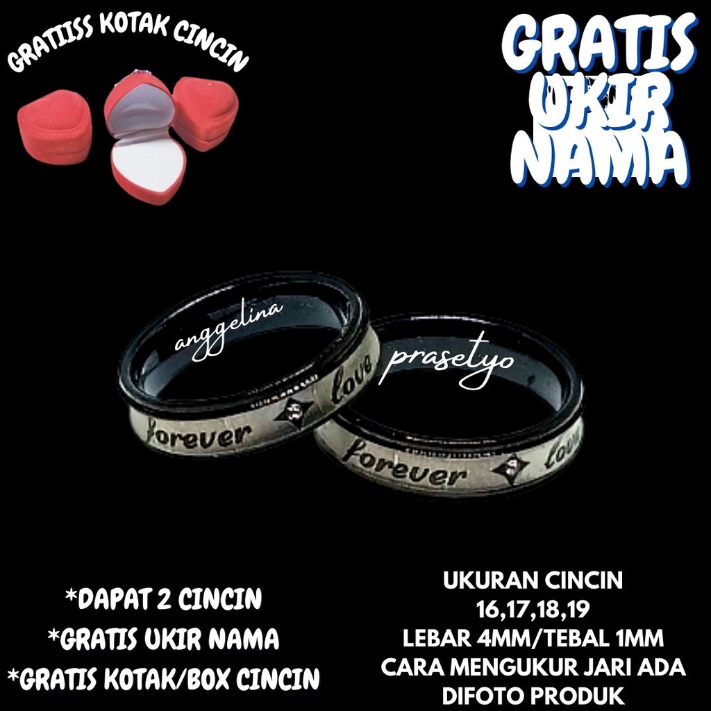 CINCIN NAMA TITANIUM,UKIR NAMA SENDIRI,GRATIS BOX,GRATIS UKIR NAMA,HARGA SUDAH SEPASANG