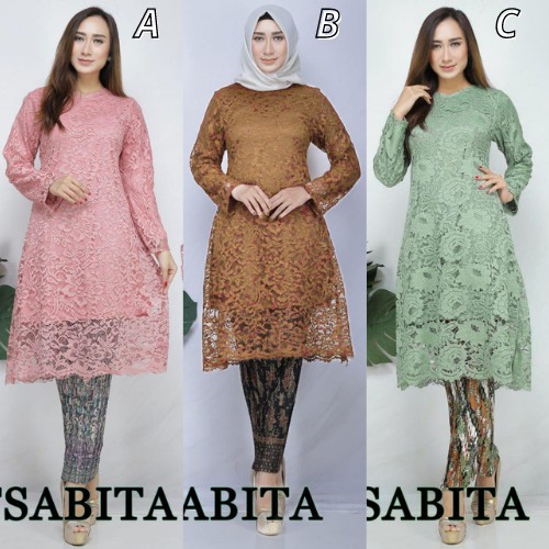 Setelan Kebaya Modern Tunik Brokat Big Size Set Rok Plisket Batik