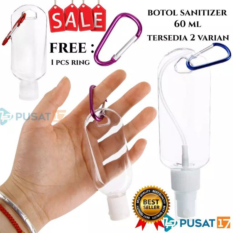 Botol Sanitizer + GRATIS GANTUNGAN | Tempat Handsanitizer Gel Gantung Tas | Botol Plastik PVC 60ml