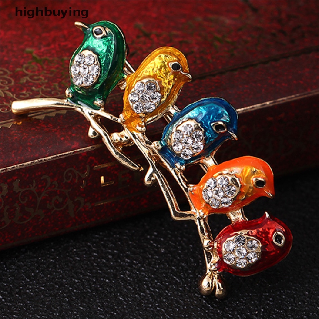 Hbid Bros Pin Enamel Desain Lima Burung Hias Kristal Berlian Imitasi Untuk Hadiah