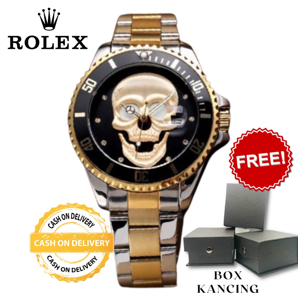 COD✔Jam Tangan Pria Analog Rolex Tali Rantai Tengkorak Ghost Rider Men's Watch Stainless Steel