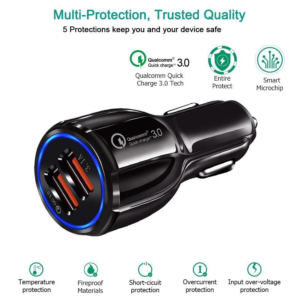 Car Charger Dual USB 2 Port 3.1A QC3.0 DC-681 Black Taffware IDO002 Grab Medan