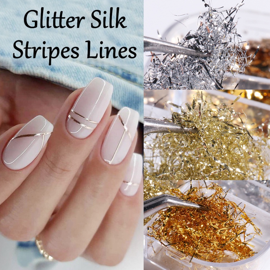 6 Sekat / Kotak Stiker Foil Glitter Sequin Asimetris Emas dan Perak Warna Dekorasi Nail Art Diy