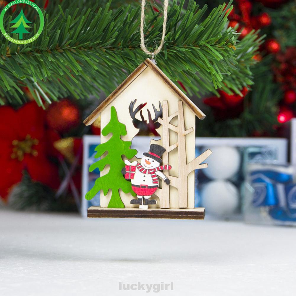 Elk Snowman Christmas Log Cabin Wooden Ornament Tree Decorations