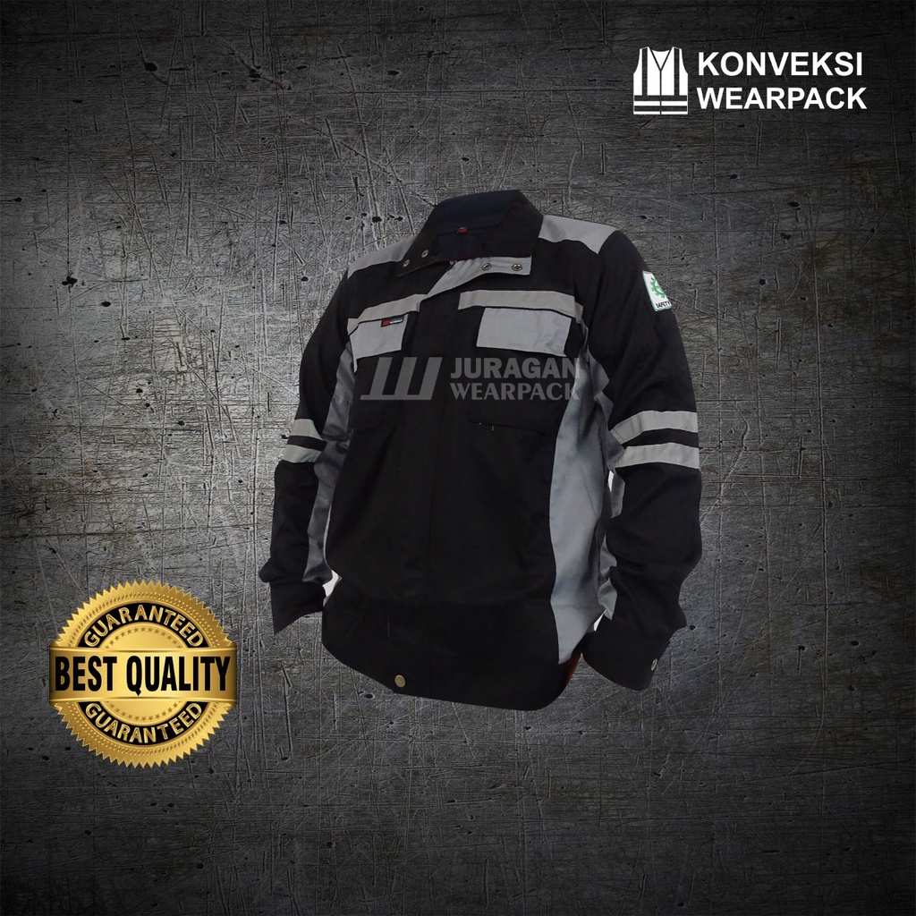 Wearpack Safety Warna Hitam Kombinasi Abu-abu