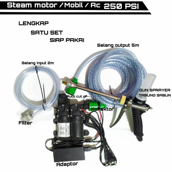 MESIN POMPA AIR DC 250 PSI GUN ZET METAL+TAUNG SABUN ALAT CUCI STEAM