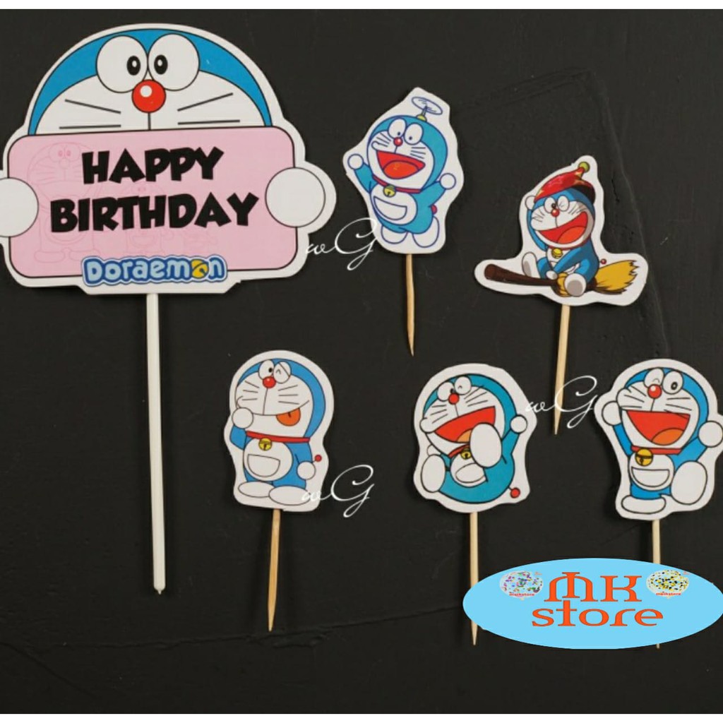 Cake Topper Happy Birthday / Cake Topper Doraemon 1 Set