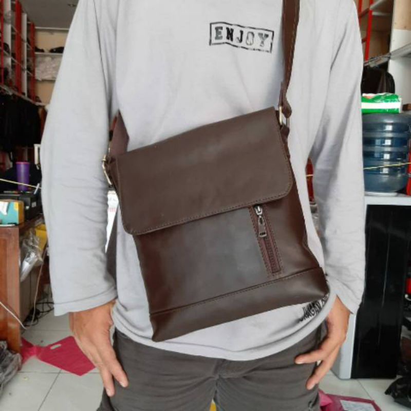 Tas Selempang Pria 100% ORIGINAL Kulit Sapi Asli Garut Pull up Premium Classic